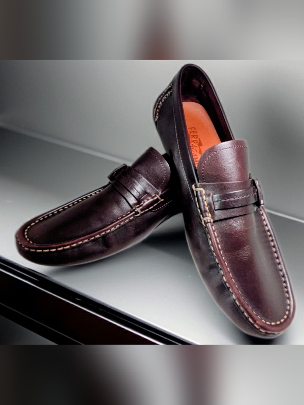 Salvatore Ferragamo Brown Leather Loafers Gancini Bit Driver Shoes Size 9 EE